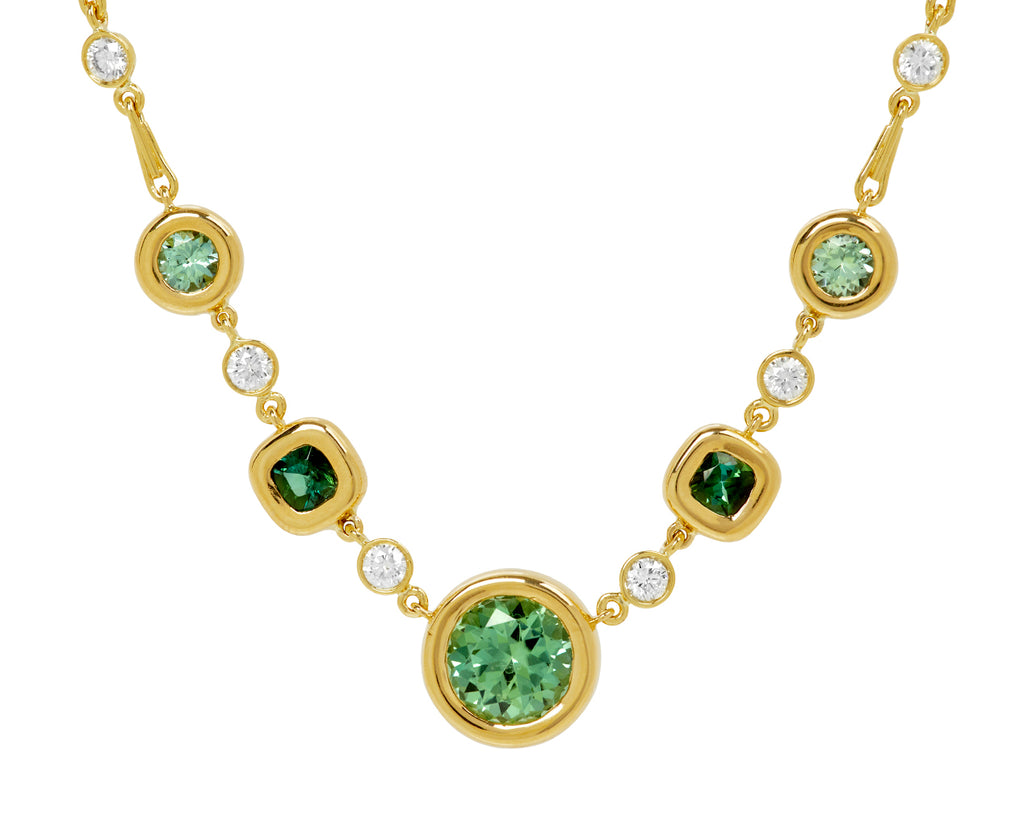Green Tourmaline and Diamond Pillow Station Necklace