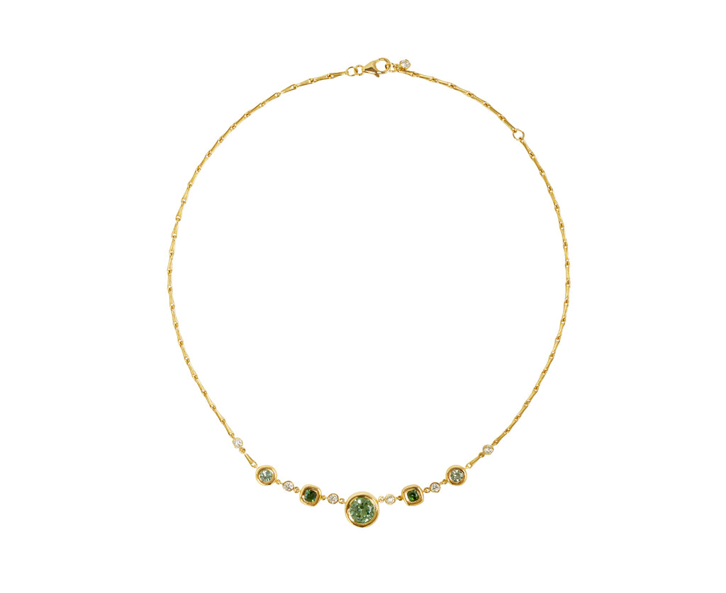 Green Tourmaline and Diamond Pillow Station Necklace