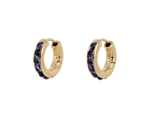 Cabochon Iolite Huggie Hoop Earrings