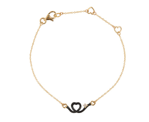 Black Enamel and Diamond Baby Heart Chain Bracelet