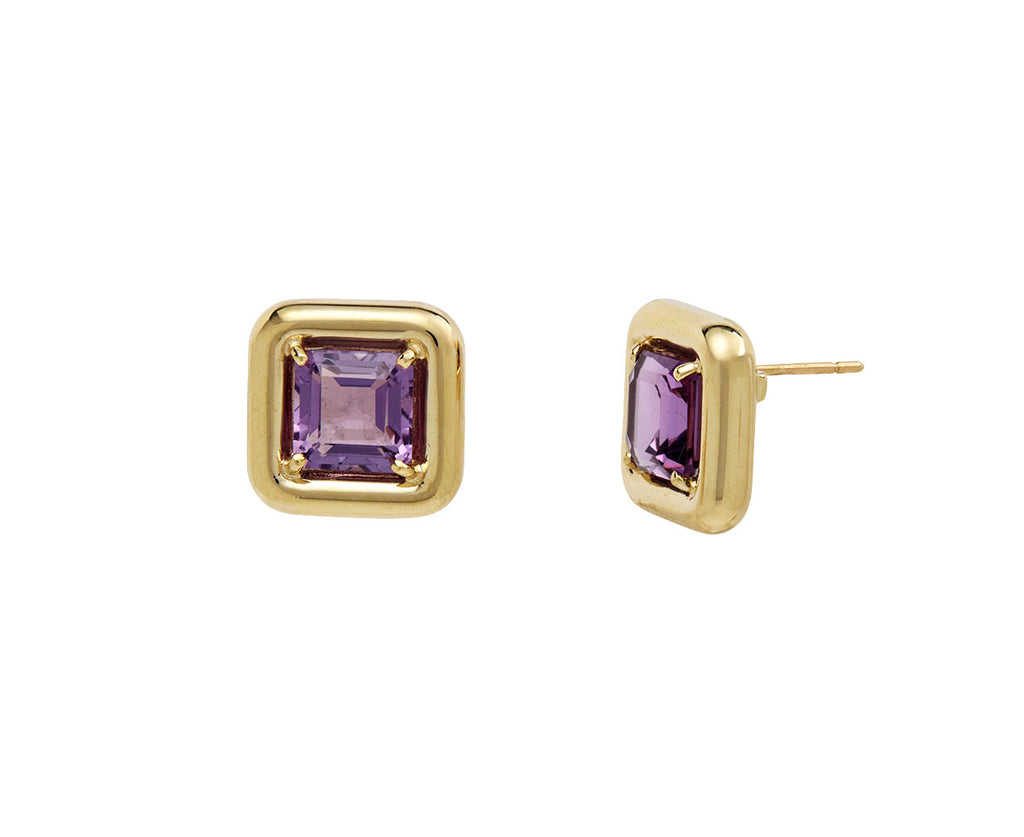 Bea Bongiasca Square Amethyst Stud Earrings - Side View
