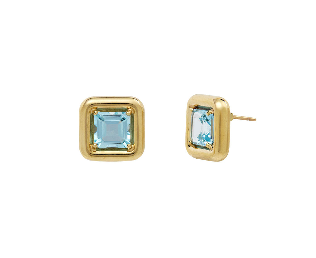 Bea Bongiasca Square Blue Topaz Stud Earrings - Side View