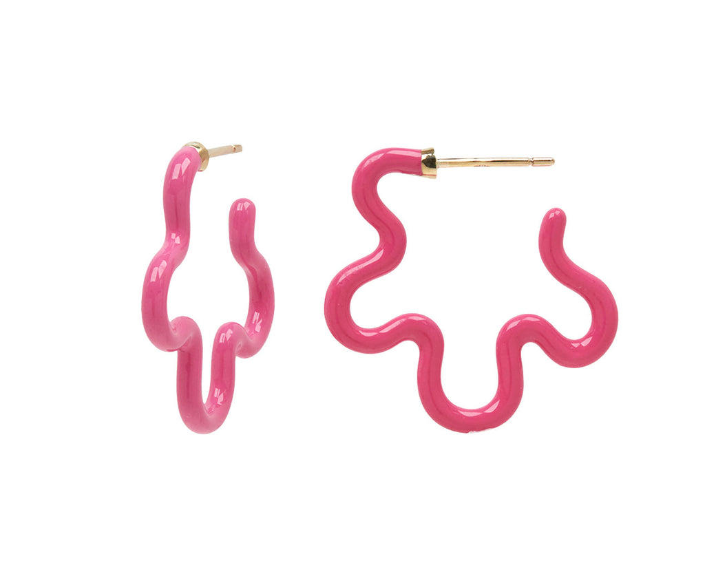 Bubblegum and Azalea Enamel Asymmetrical Flower Earrings