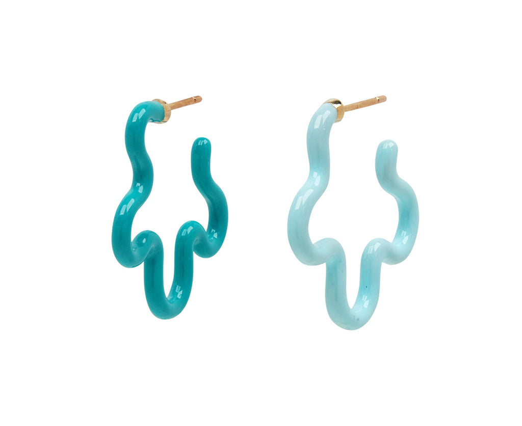 Blue Iris and Hint of Mint Enamel Asymmetrical Flower Earrings