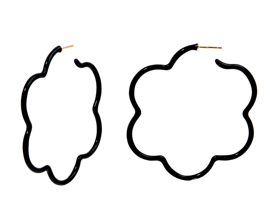 Bea Bongiasca Black Enamel Flower Hoop Earrings - Side View
