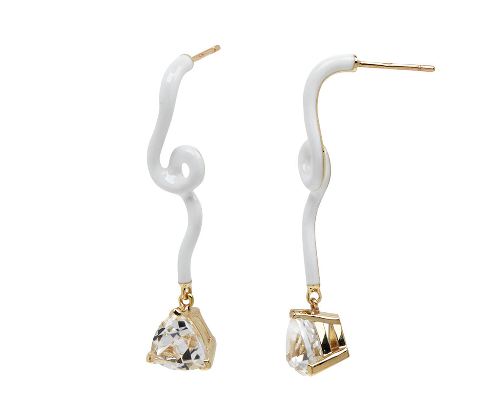 White Enamel Rock Crystal Vine Earrings