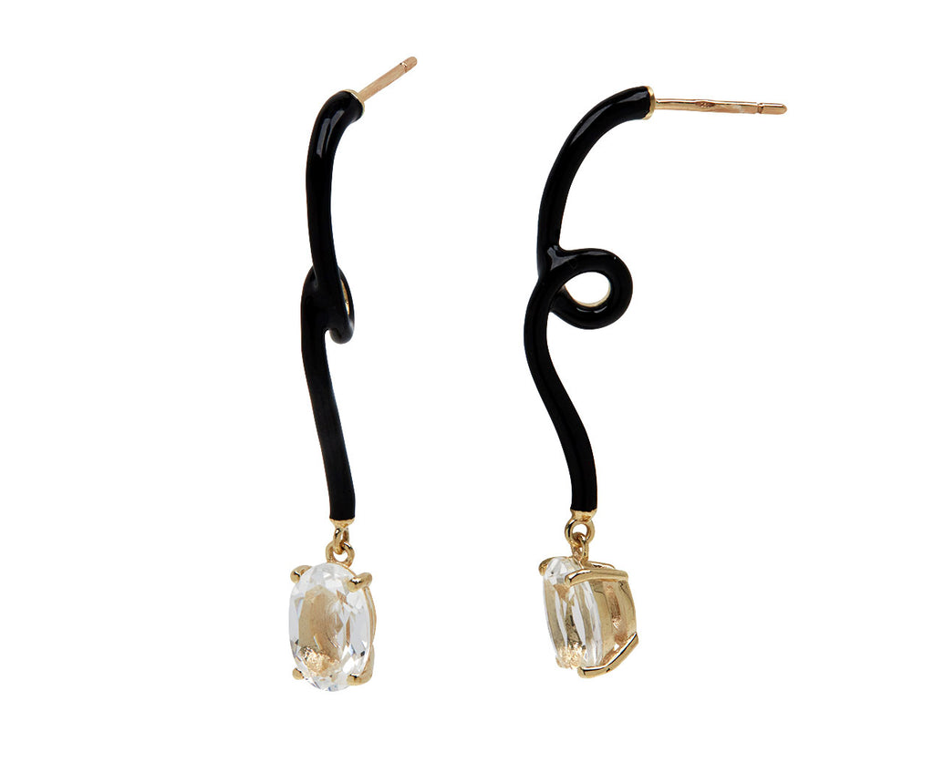Black Enamel Rock Crystal Vine Drop Earrings