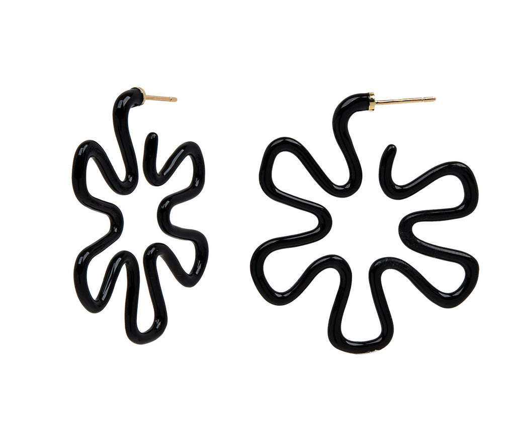 Black Enamel Margherita B Flower Earrings