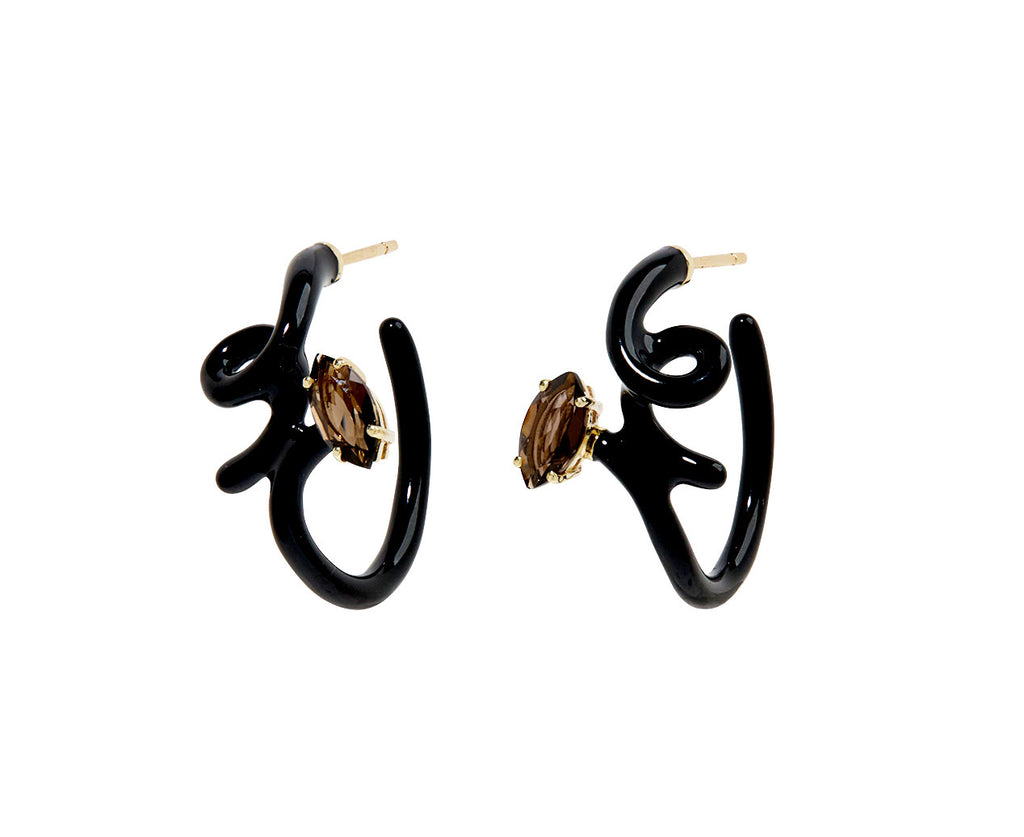 Bea Bongiasca Smoky Quartz and Black Enamel Vine Earrings
