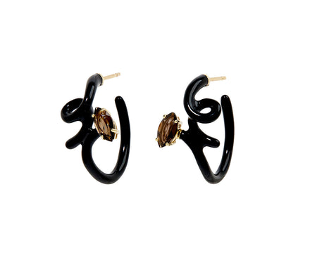 Bea Bongiasca Smoky Quartz and Black Enamel Vine Earrings