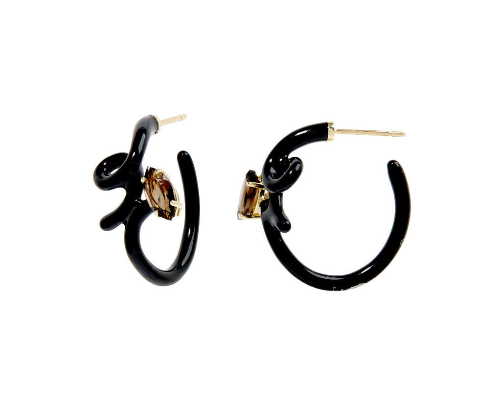 Bea Bongiasca Smoky Quartz and Black Enamel Vine Earrings - Side View