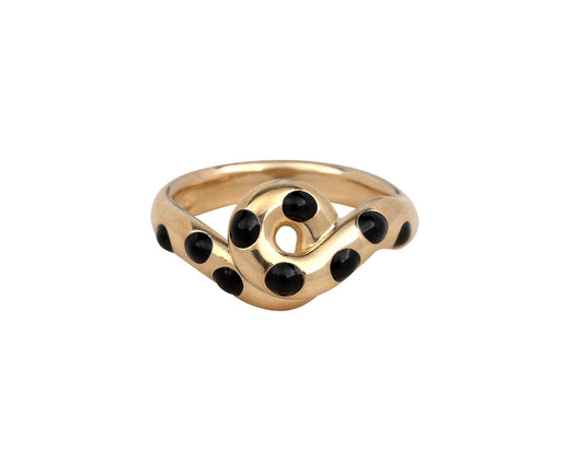 Black Chunky Wave Polka Dot Ring