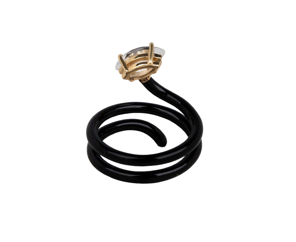 Black Enamel Rock Crystal Long Vine Ring