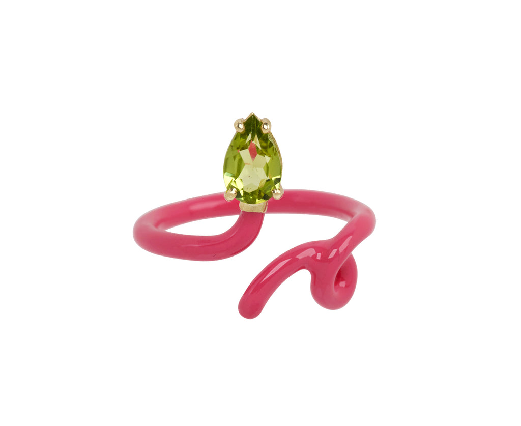 Bea Bongiasca Hot Pink Enamel and Peridot Baby Vine Ring