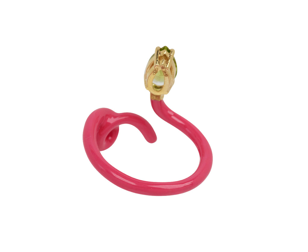 Bea Bongiasca Hot Pink Enamel and Peridot Baby Vine Ring - Back View