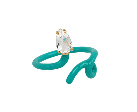 Bea Bongiasca Mint Enamel and Rock Crystal Baby Vine Ring