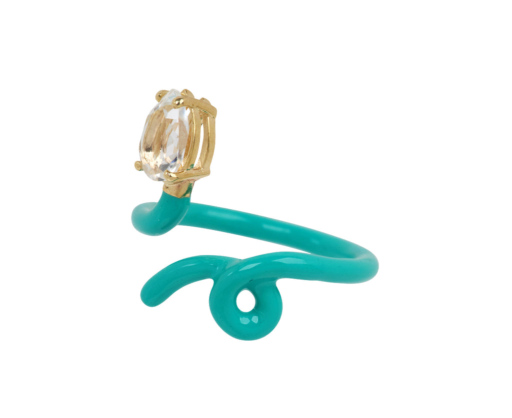 Bea Bongiasca Mint Enamel and Rock Crystal Baby Vine Ring - Angled View