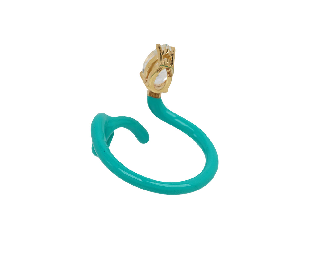 Bea Bongiasca Mint Enamel and Rock Crystal Baby Vine Ring - Back View