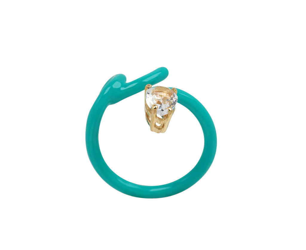Bea Bongiasca Mint Enamel and Rock Crystal Baby Vine Ring - Top Down View