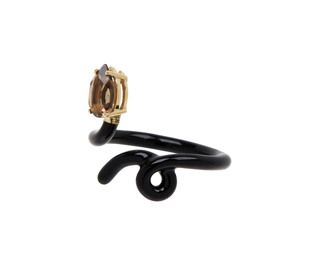 Smoky Quartz Black Enamel Baby Vine Ring