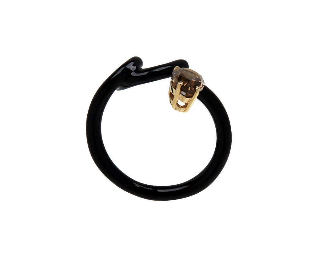 Smoky Quartz Black Enamel Baby Vine Ring