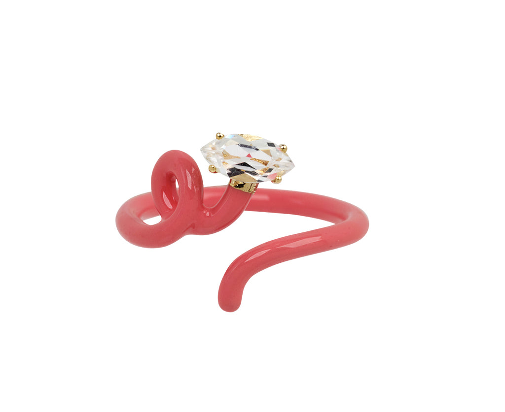 Bea Bongiasca Light Pink Enamel and Rock Crystal Baby Vine Ring