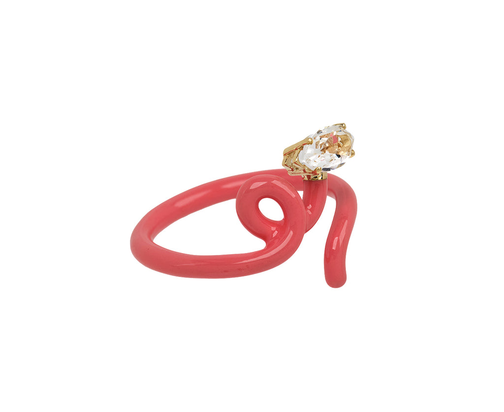 Bea Bongiasca Light Pink Enamel and Rock Crystal Baby Vine Ring - Angled View #2