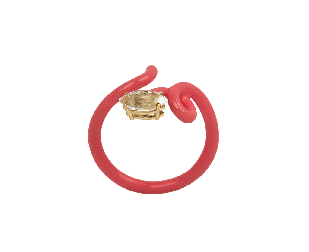 Bea Bongiasca Light Pink Enamel and Rock Crystal Baby Vine Ring - Top Down View