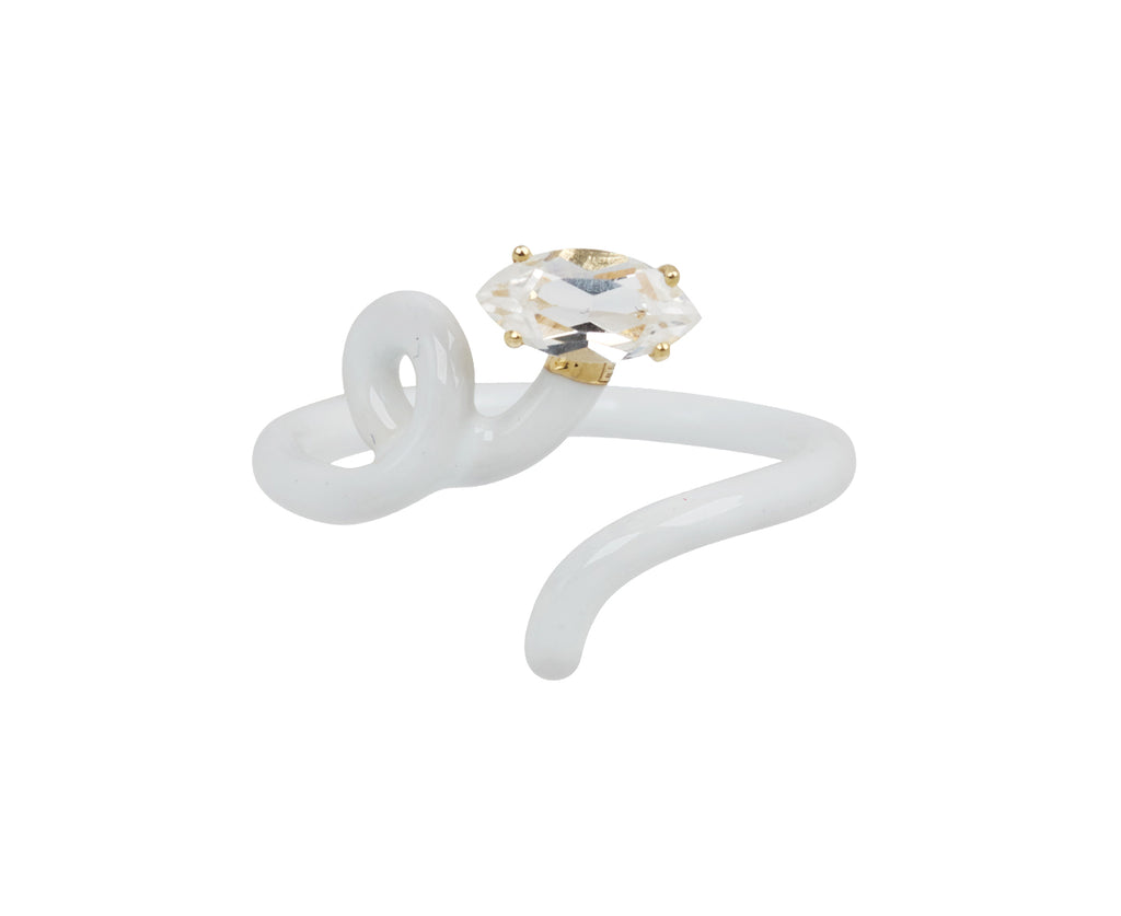 Bea Bongiasca White Enamel and Rock Crystal Baby Vine Ring