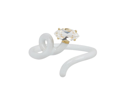 Bea Bongiasca White Enamel and Rock Crystal Baby Vine Ring