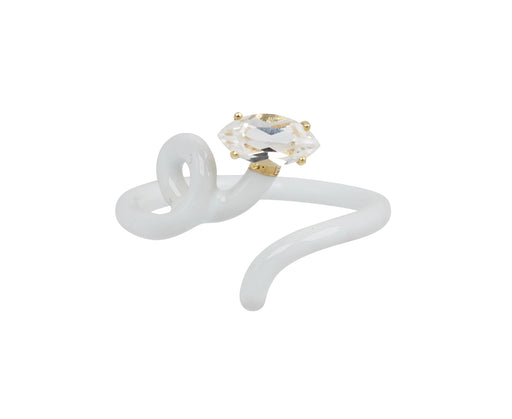 Bea Bongiasca White Enamel and Rock Crystal Baby Vine Ring
