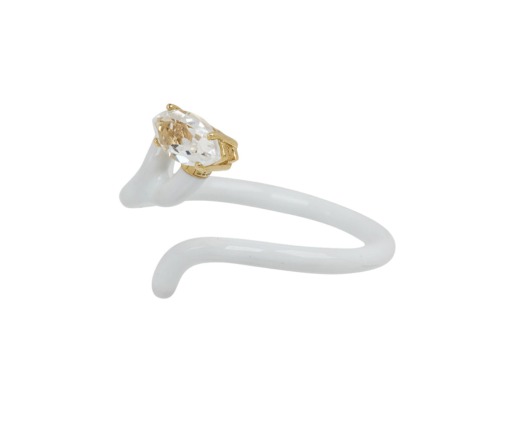 Bea Bongiasca White Enamel and Rock Crystal Baby Vine Ring - Side View