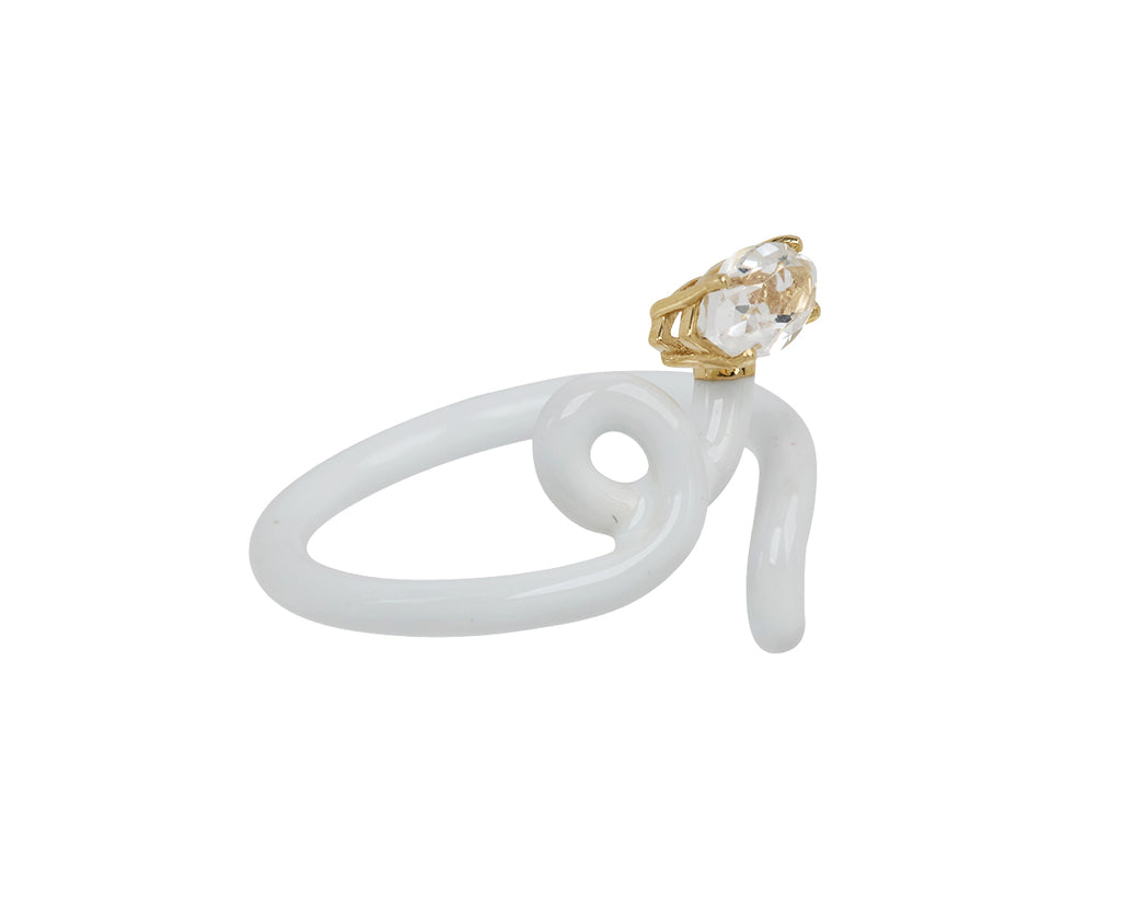 Bea Bongiasca White Enamel and Rock Crystal Baby Vine Ring - Side View #2