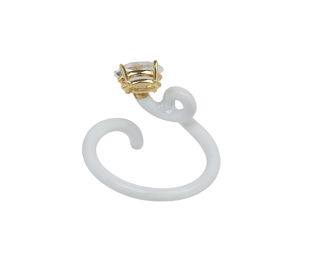 Bea Bongiasca White Enamel and Rock Crystal Baby Vine Ring - Back View