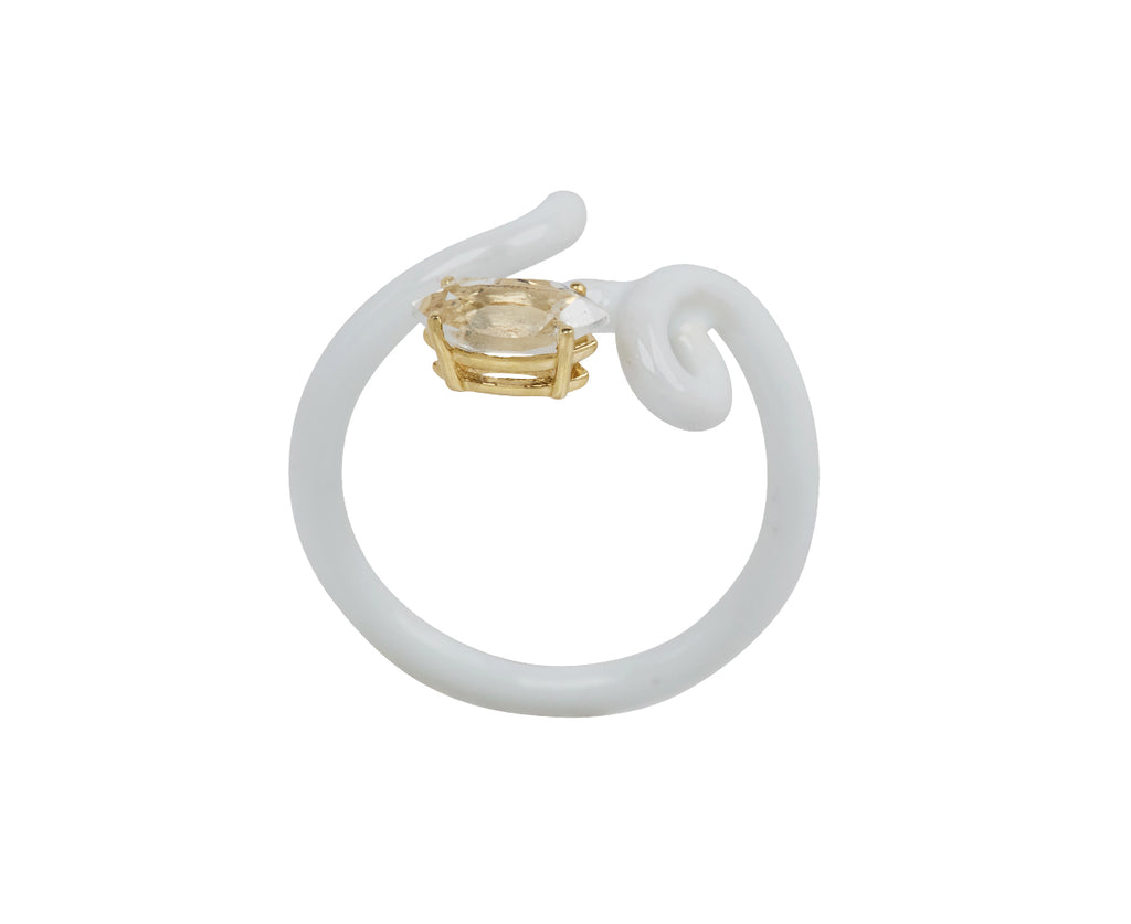 Bea Bongiasca White Enamel and Rock Crystal Baby Vine Ring - Top Down View