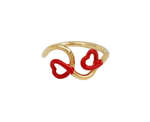 Red Enamel Double Heart Ring