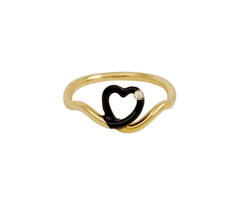 Black Enamel and Diamond Heart Ring
