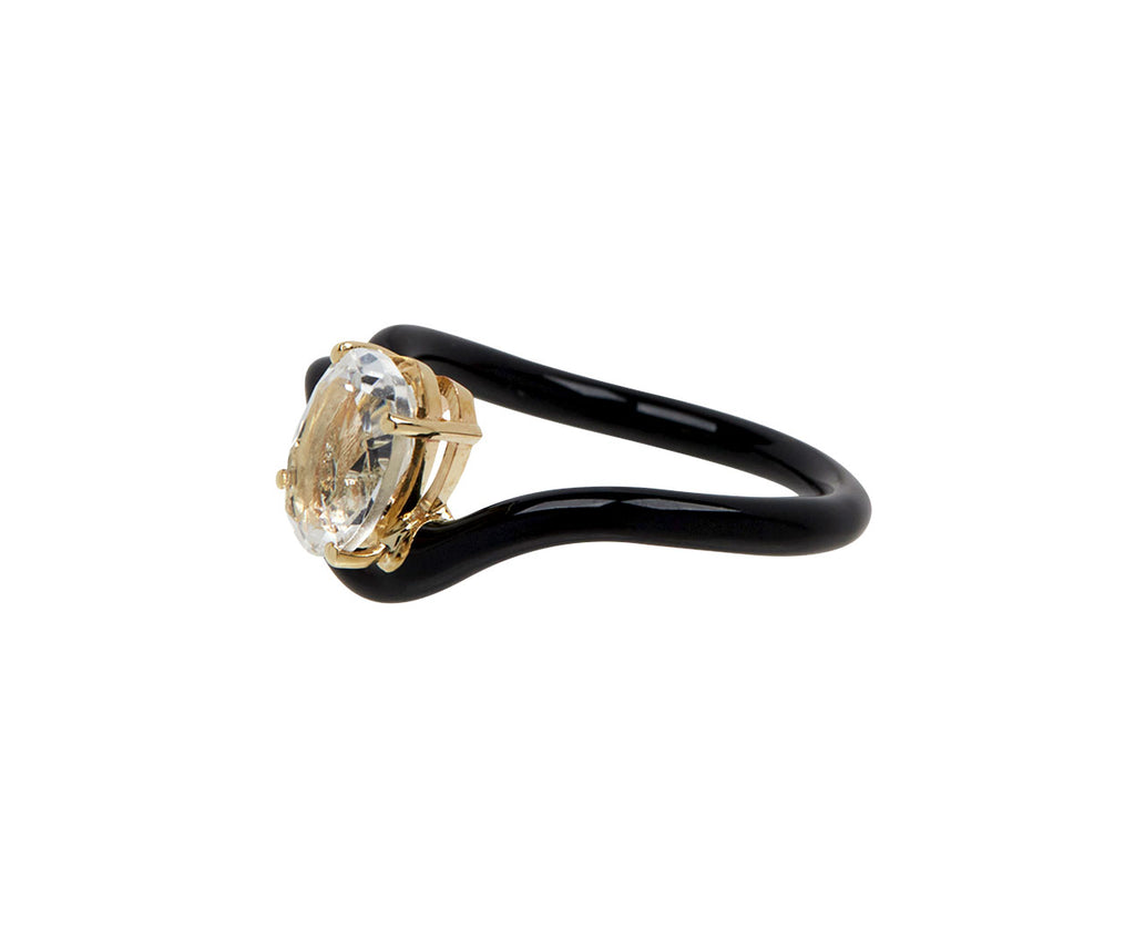 Black Enamel White Topaz Vine Ring