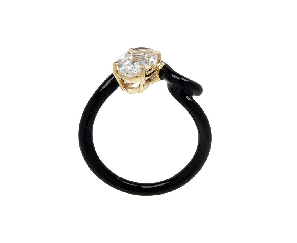 Black Enamel White Topaz Vine Ring