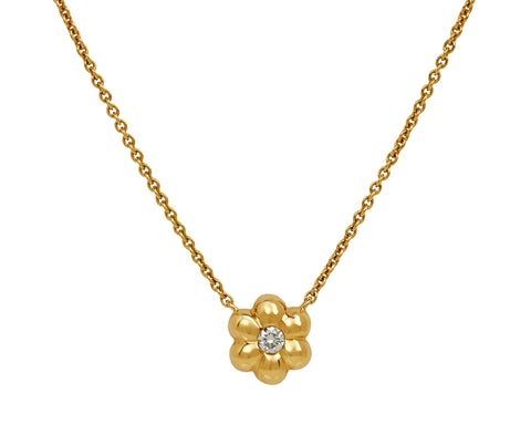 Mini Diamond Flower Puff Pendant Necklace