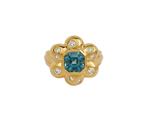 Blue Zircon Flower Puff Ring