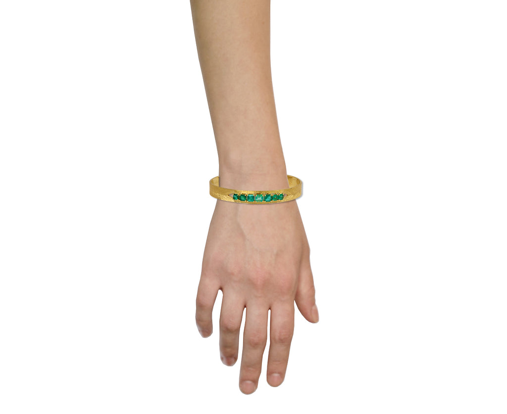 Artemis Engraved Emerald Cuff Bracelet