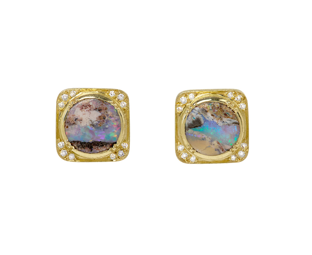 Opalized Wood Orbit Stud Earrings