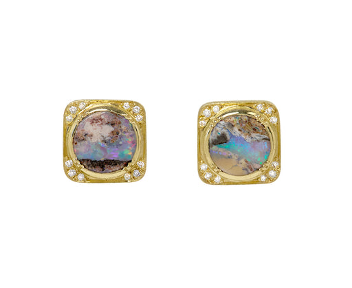 Opalized Wood Orbit Stud Earrings
