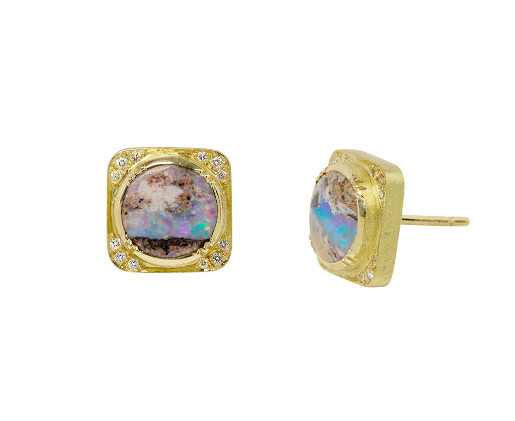 Opalized Wood Orbit Stud Earrings