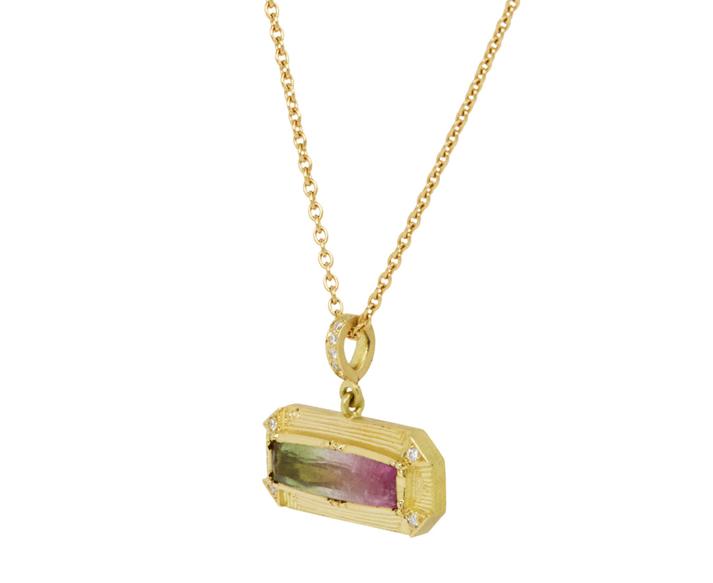 Watermelon Tourmaline Engraved Bar Necklace