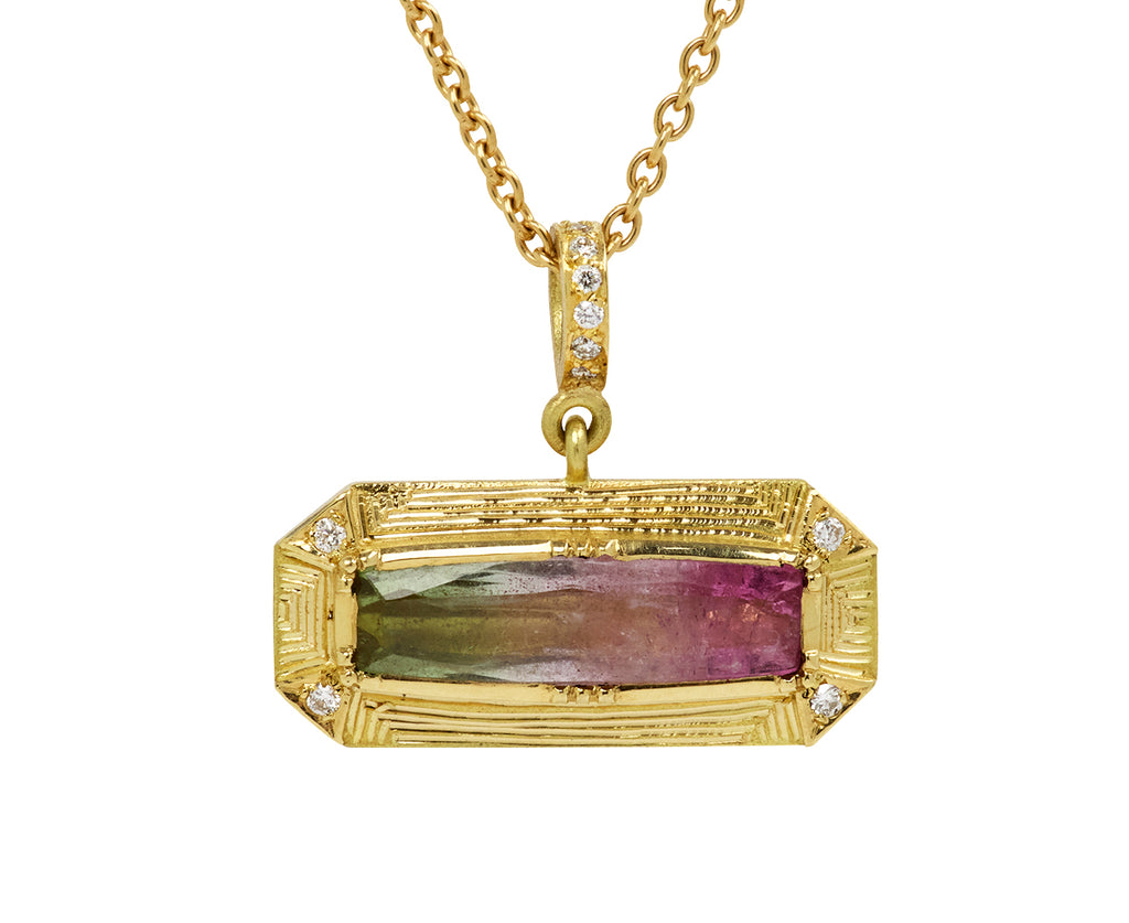 Watermelon Tourmaline Engraved Bar Necklace
