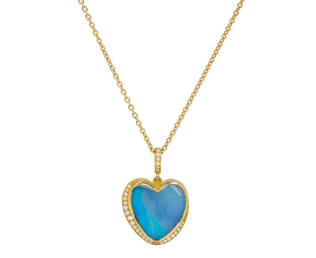 Boulder Opal Heart and Diamond Halo Necklace