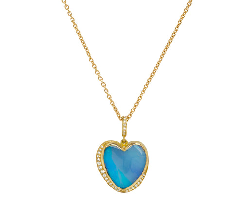 Boulder Opal Heart and Diamond Halo Necklace