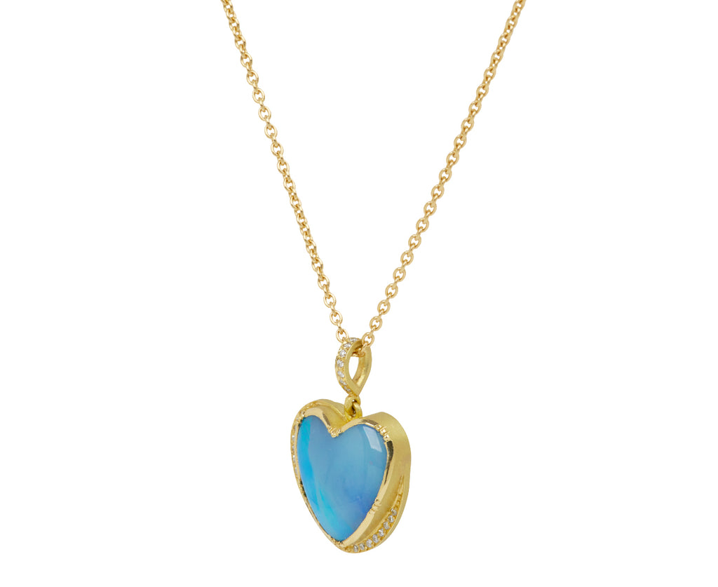 Boulder Opal Heart and Diamond Halo Necklace